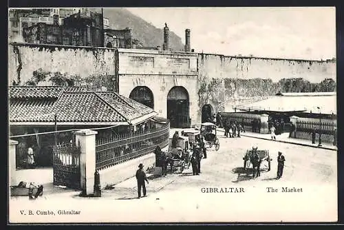 AK Gibraltar, The Market, Kutschen am Markt