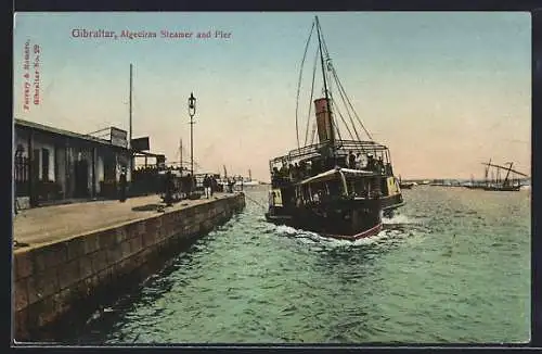 Künstler-AK Gibraltar, Algeciras Steamer and Pier