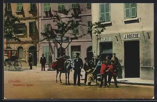 AK Gibraltar, Vegetable Sellers, Strassenpartie mit Gemüseverkäufern