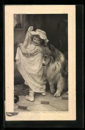 AK Mädchen mit Collie in der Küche