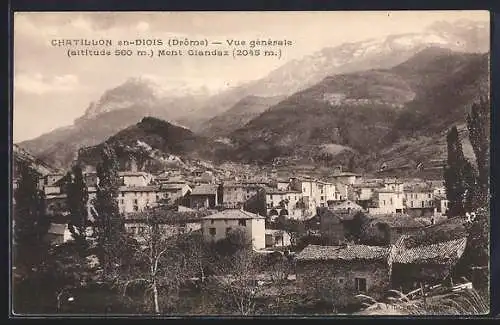 AK Chatillon-en-Diois, Vue générale avec le Mont Glandaz en arrière-plan, altitude 560 m