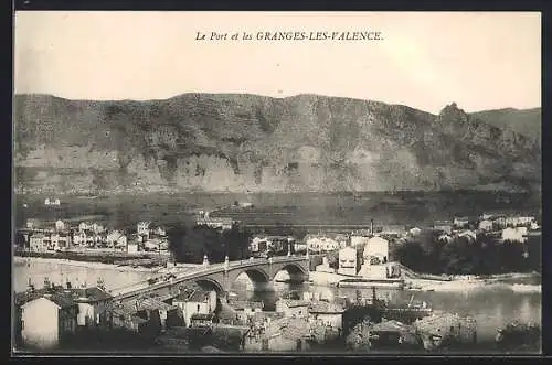 AK Granges-lès-Valence, Le port et le pont avec vue sur les montagnes en arrière-plan