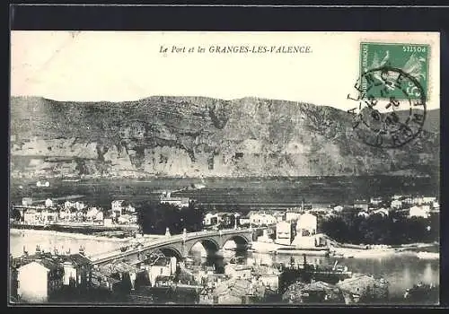 AK Granges-lès-Valence, Le Port et le Pont sur la Rivière avec vue sur les collines