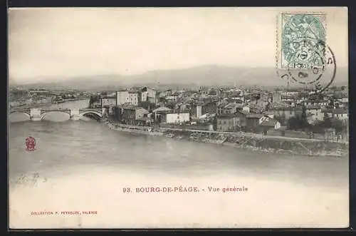 AK Bourg-de-Péage, Vue générale de la ville avec le pont et la rivière