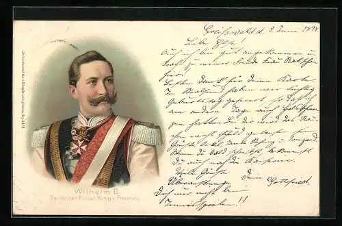 Künstler-AK Kaiser Wilhelm II. im Portrait in Prachtuniform