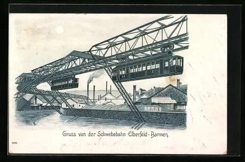 Lithographie Elberfeld-Barmen, An der Schwebebahn