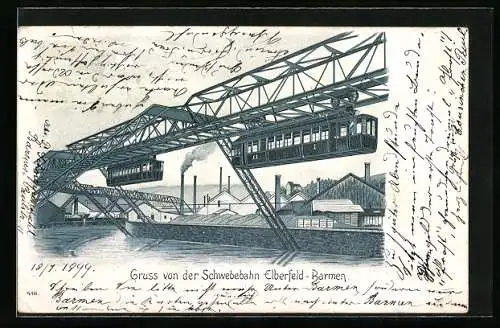 Lithographie Elberfeld-Barmen, An der Schwebebahn