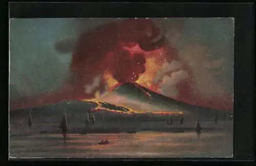Künstler-AK Naploi, Vesuvio in eruzione, 05 Aprile 1906