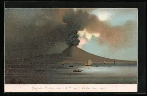 AK Napoli, L`eruzione del Vesuvio vista da mare