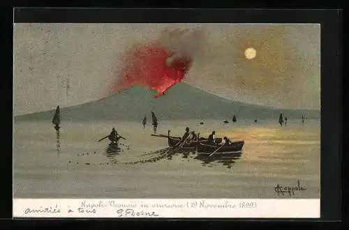 AK Napoli, Vesuvio in eruzione, 1899, der Vesuv bricht aus