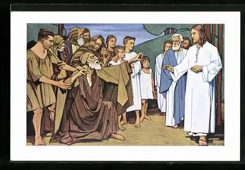 Künstler-AK Heilung des Blinden durch Jesus