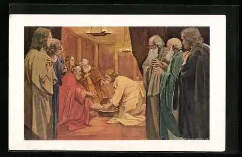 Künstler-AK Fusswaschung durch Jesus