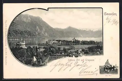 AK Gmunden, Schloss Ort und Traunstein