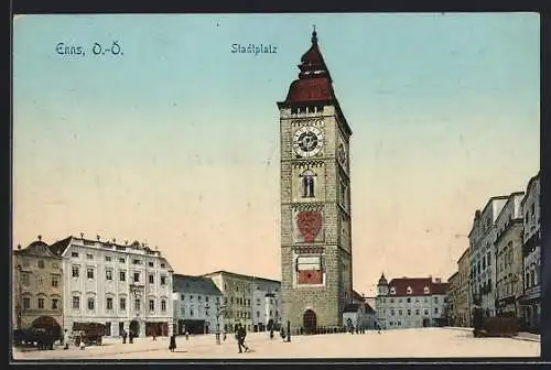 AK Enns /O.-Ö., Uhrturm am Stadtplatz