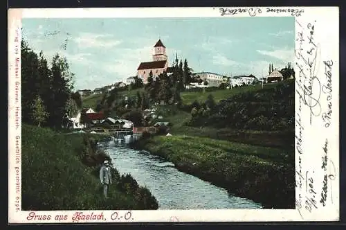 AK Haslach /O.-Ö., Ortsansicht vom Fluss aus