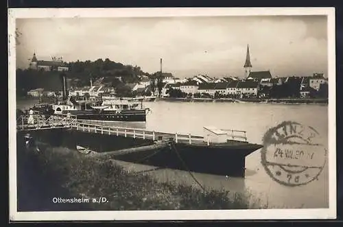 AK Ottensheim, Ortsansicht mit Hafen