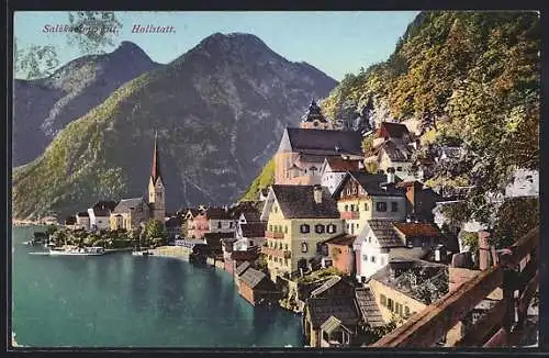 AK Hallstatt, Ortsansicht aus der Vogelschau