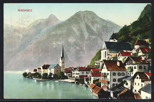 AK Hallstatt, Ortsansicht mit Kirche am Wasser