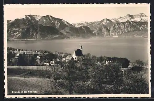 AK Steinbach am Attersee, Ortspanorama mit Kirche