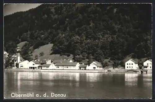 AK Kirchberg ob der Donau, Blick auf Obermühl an der Donau vom Wasser aus