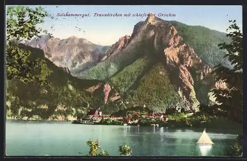 AK Traunkirchen, Panorama mit schlafener Griechin