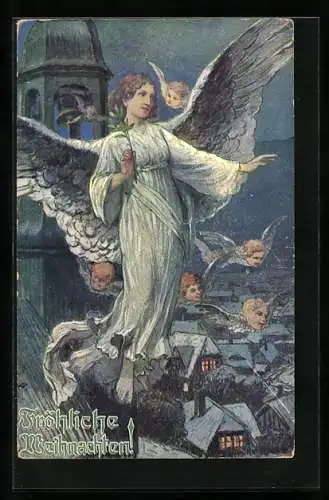 AK Schwebender Weihnachtsengel am Kirchturm