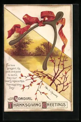 AK Thanksgiving Greetings, Herbstliche Landschaft mit einem See