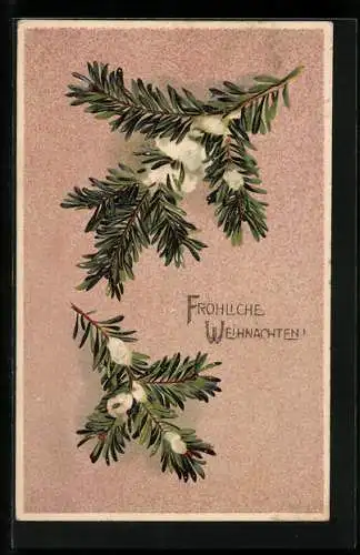 AK Fröhliche Weihnachten, Zwei verschneite Tannenzweige
