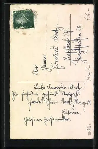 AK Neujahrsgruss, Zwei Kinder schiessen Kleeblätter und Hufeisen aus einer Kanone