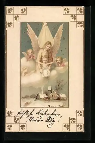 AK Weihnachtsengel über der verschlafenen Stadt am Weihnachtstag