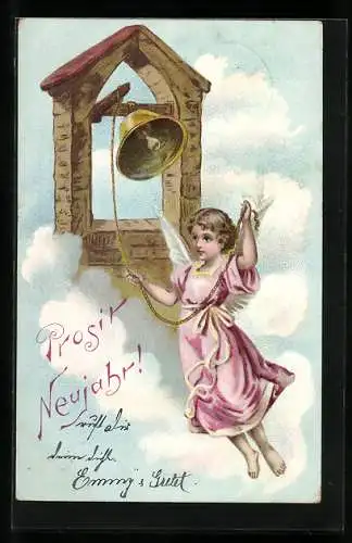 AK Neujahrsengel läutet Glocke über den Wolken