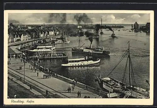 AK Flensburg, Hafen mit Uferpromenade