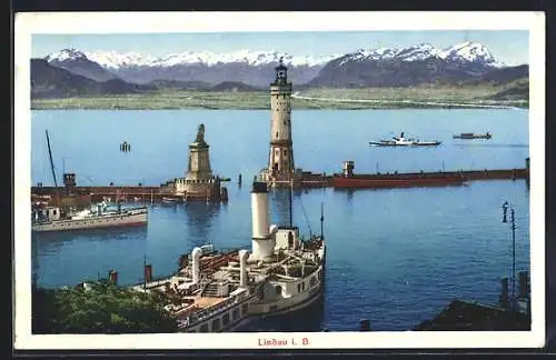AK Lindau i. B., Dampfer im Hafen