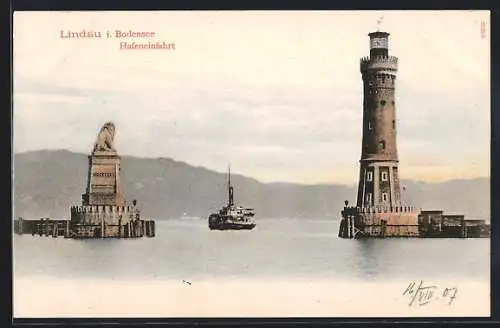 AK Lindau i. Bodensee, Blick durch die Hafeneinfahrt