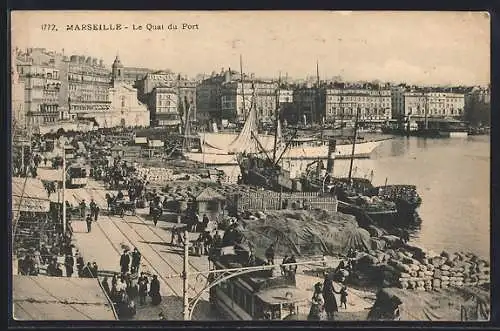 AK Marseille, Le Quai du Port, Hafen, Strassenbahn