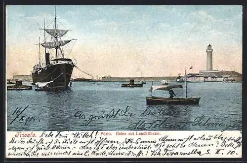 AK Trieste, Hafen mit Leuchtturm
