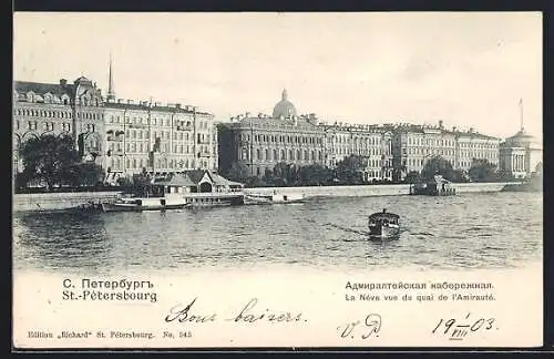 AK St. Pétersbourg, La Néva vue du quai de l`Amirauté