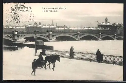 AK St. Pétersbourg / St. Petersburg, Pont Nicolas, Pferdeschlitten