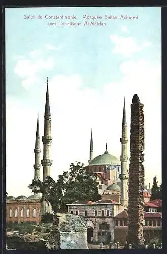 AK Constantinople, Mosquée Sultan Achmed avec l`obelisque At-Meidan