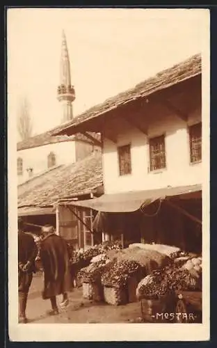 AK Mostar, Marktstand mit Gemüse
