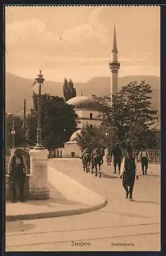 AK Sarajewo, Kaiserbrücke und Blick zur Moschee