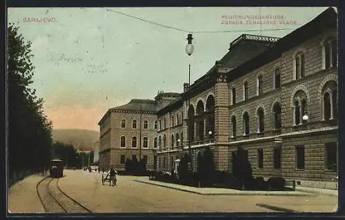 AK Sarajewo, Regierungsgebäude, Zgrada zemaljske Vlade, Strassenbahn