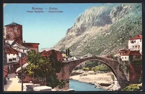 AK Mostar, Teilansicht mit Römerbrücke