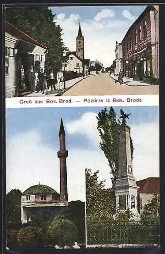 AK Bosanski Brod, Moschee, Denkmal, Strassenpartie