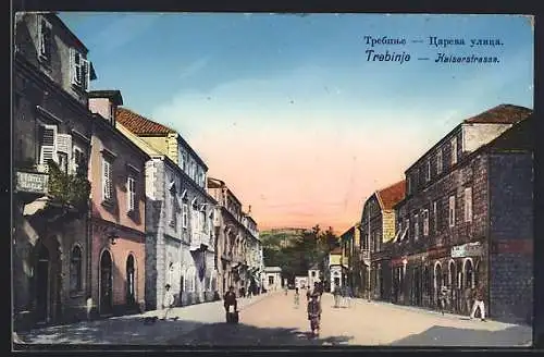 AK Trebinje, Kaiserstrasse mit Geschäften