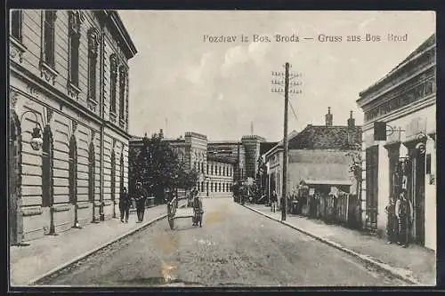 AK Bos. Brod, Blick in eine Strasse mit Cafe