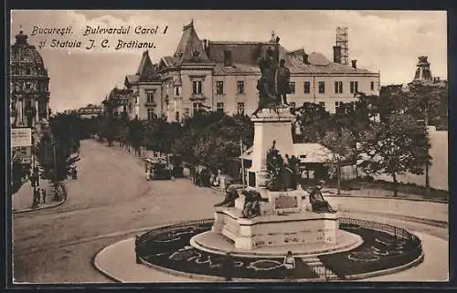 AK Bukarest / Bucuresti, Bulevardul Carol I. si Statuia J. C. Bratianu