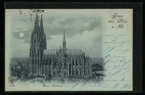 Mondschein-AK Köln a. Rh., Der Dom von der Südseite