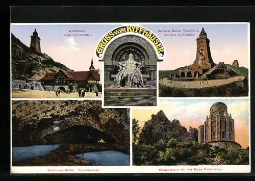 AK Kyffhäuser, Kaiser Wilhelm-Denkmal, Restauration, Barbarossa-Höhle, Neptunsgrotte, Bismarck-Turm