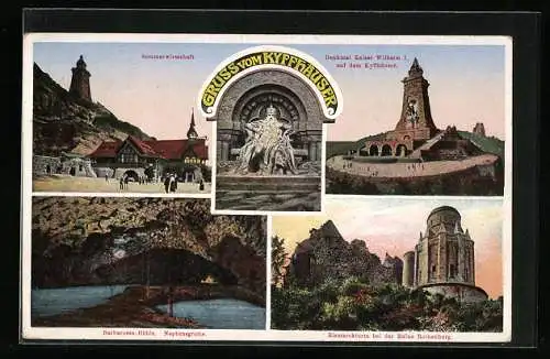 AK Kyffhäuser, Sommerwirtschaft, Denkmal Kaiser Wilhelm I., Bismarckturm, Neptunsgrotte